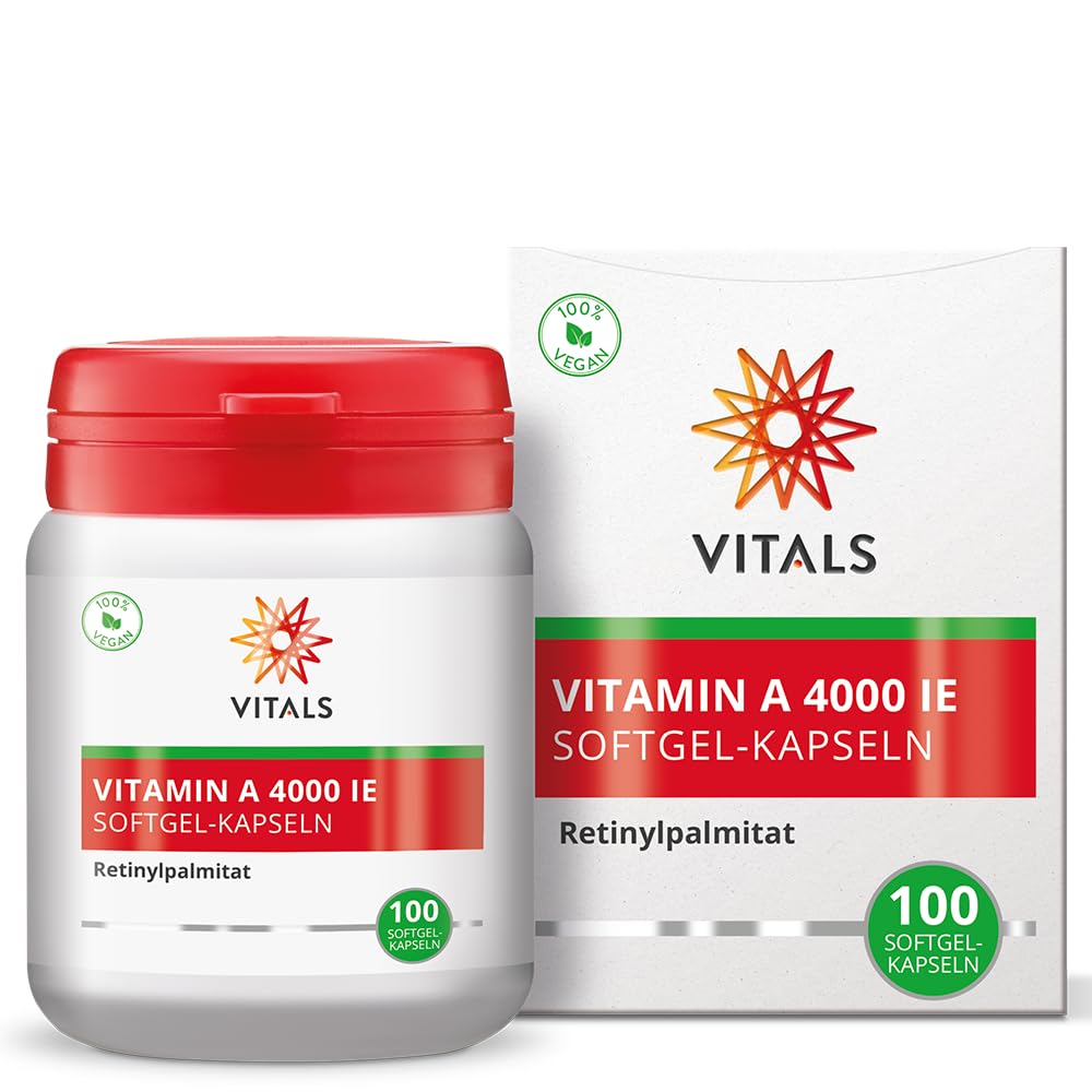  **Hochdosiertes Vitamin A 4000 I.E. 100 Softgel-Kapseln von Vitals**
| **Retinylpalmitat 4000 I.E. Vitamin A 100 Softge
