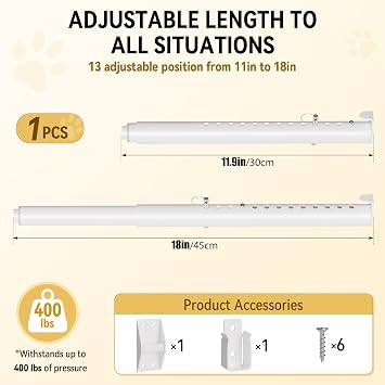 Metal Sliding Glass Pet Door Security Bar,1 Pack Adjustable Sliding Pet Door Lock Bar,Mini Pets Door Safy Bars for Lock Slidings Glass Dog or Cat Doors,Doggie Doors Security Bar Size Extends 11 to18