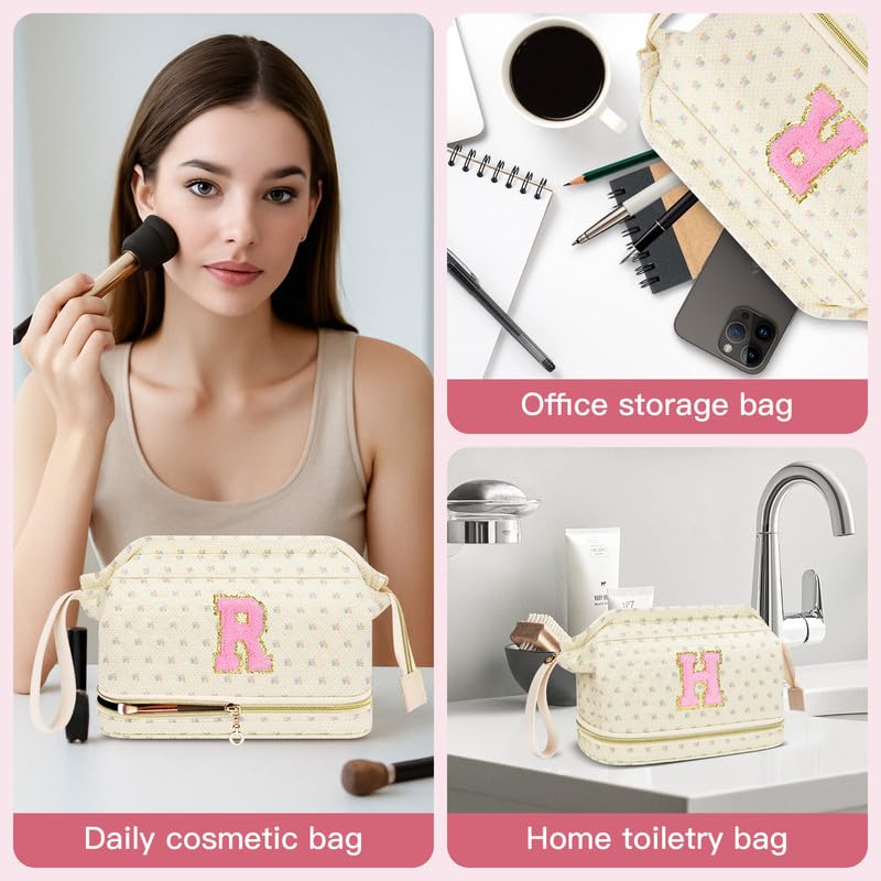 Make-up-Tasche mit Initialen-Motiv, Blau, Größe M: