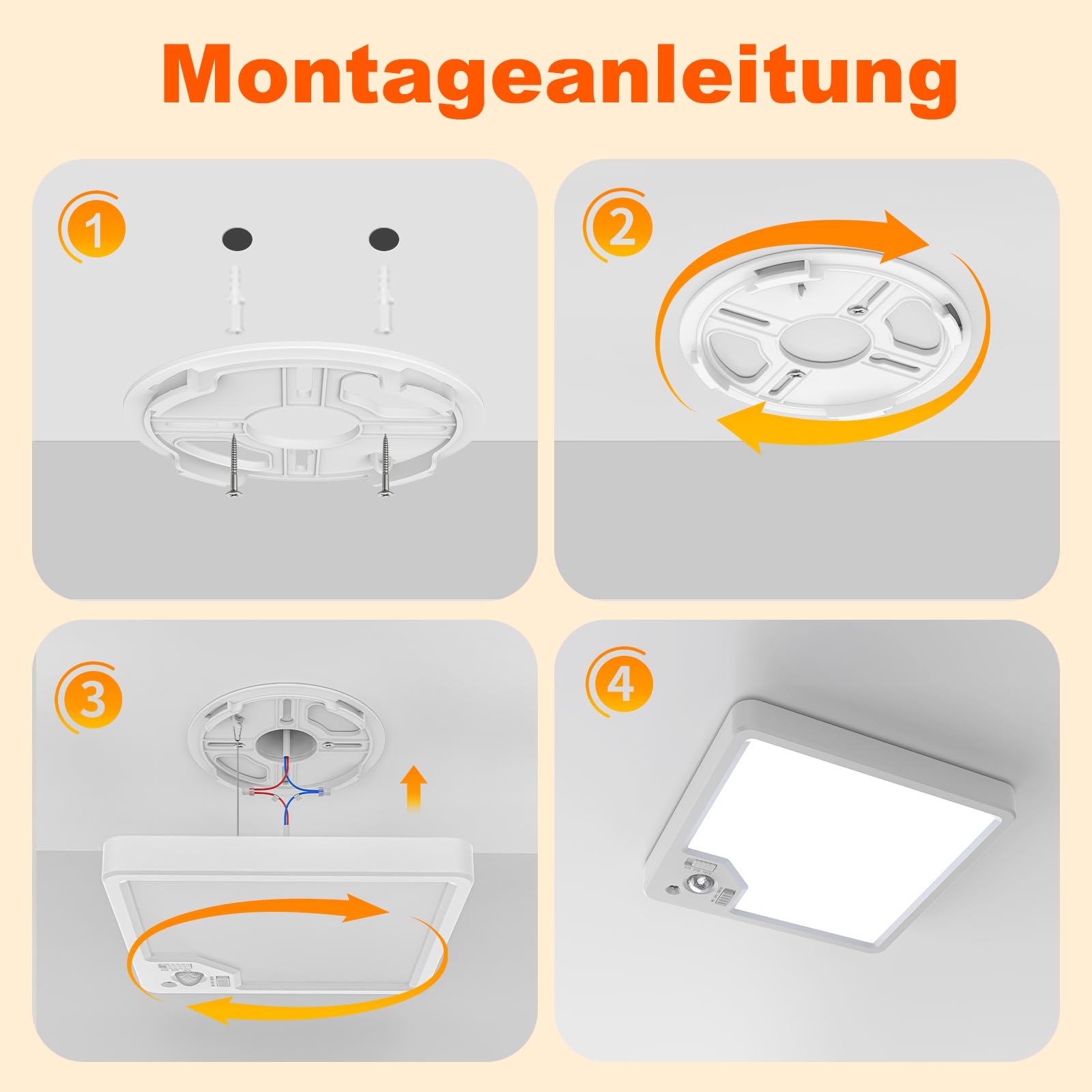 Lampa sufitowa z czujnikiem ruchu – 22W 2100LM LED, płaska lampa sufitowa z czujnikiem ruchu do wnętrz, 3 temperatury barwowe, z radarowym czujnikiem ruchu i czujnikiem zmierzchowym, do korytarza