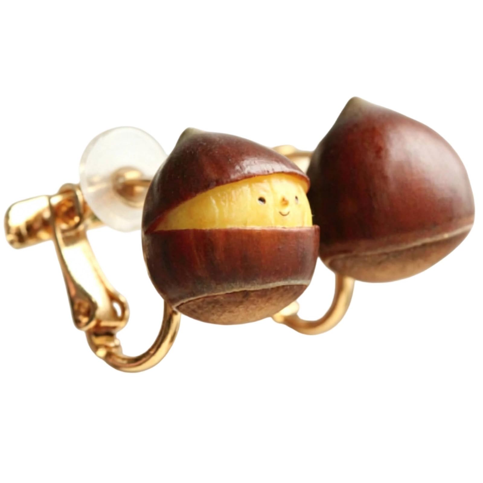 Baoblaze Pendientes de Bellota Acorn Clip de Oreja Joyería Mujer Resina Cobre Chapado Artesanales Estilo Naturaleza Ligeros Cómodos Adecuados para Vestir