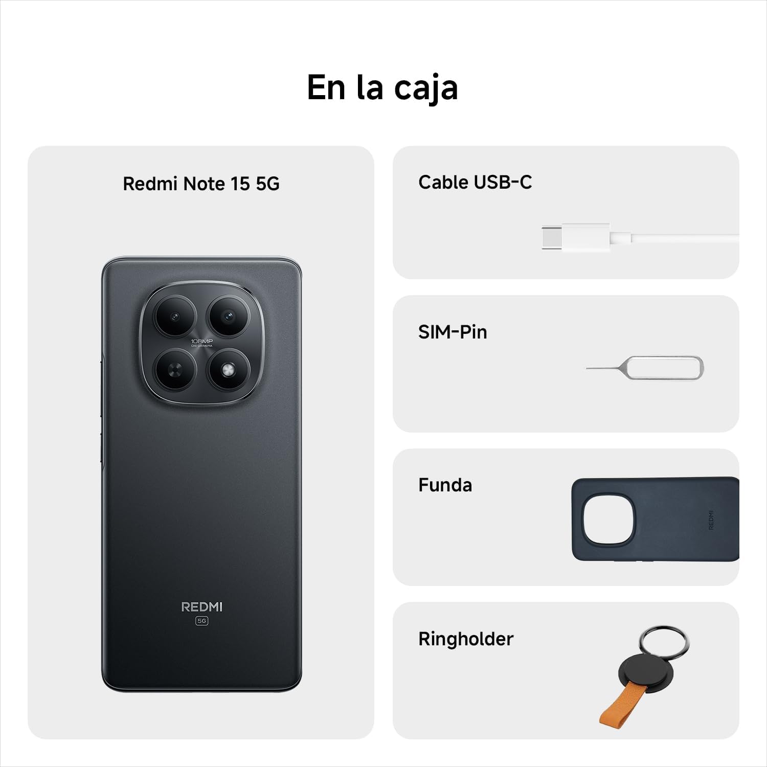 XIAOMI Redmi Note 15 5G - Smartphone con 8+256 GB, display AMOLED FHD+ da 6,77", Snapdragon 6 Gen 3, fotocamera da 108 MP, batteria da 5520 mAh, nero, incluso Smart Watch
