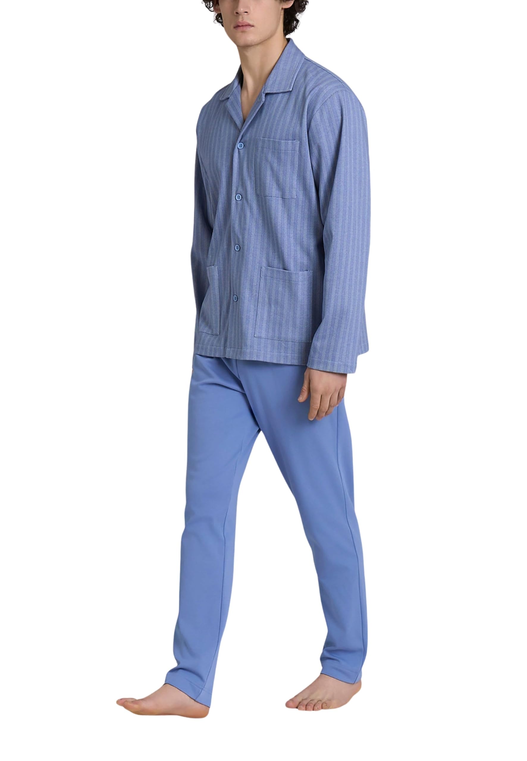 RAGNO Pigiama Uomo Manica Lunga Aperto 100% Cotone Felpato U961N7