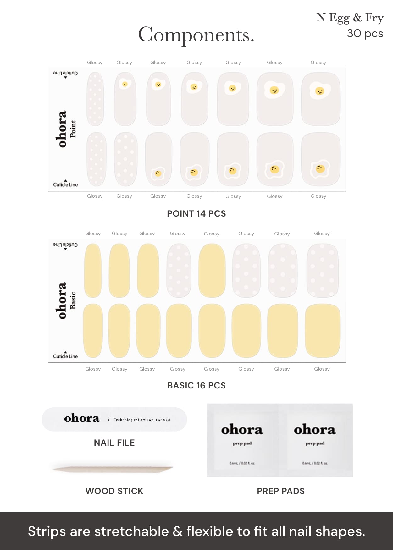 ohora Semi Cured Gel Nail Strips (N Egg & Fry), Works with Any UV Lamps, Salon-Quality, Long Lasting, Includes 2 Prep Pads - Image 4