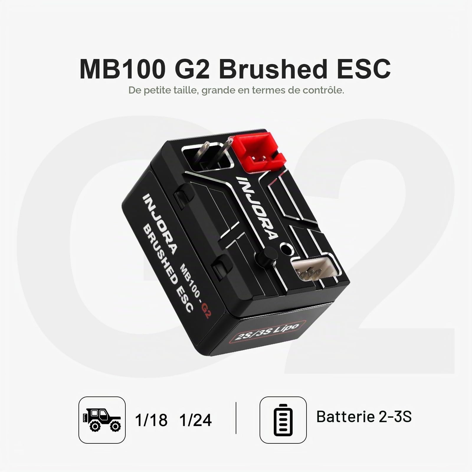 INJORA MB100 G2 Contrôleur ESC Etanche à Balais 40A pour TRX4M SCX24,V3