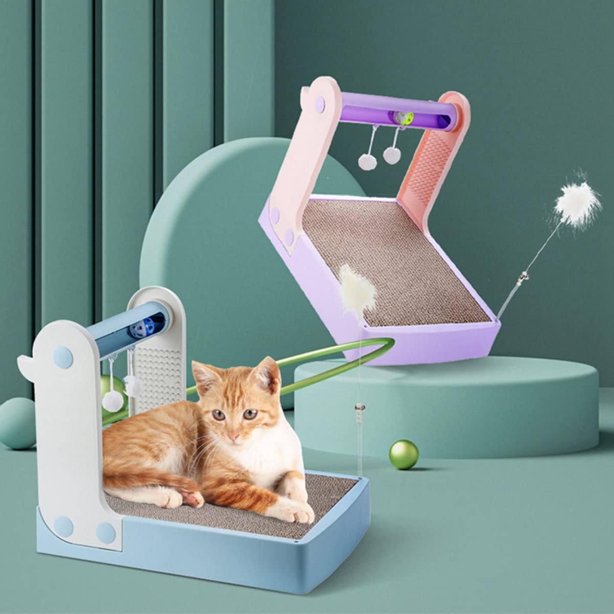 PetPhindU Cardboard Cat Scratch Cat Kratzplatte Katzenkratzer für Innenkatzen mit Pflegeplatten -soundball -katzenspielzeug Kratzplatten für Katzen Necken Stick und Klingende Glockenkugel