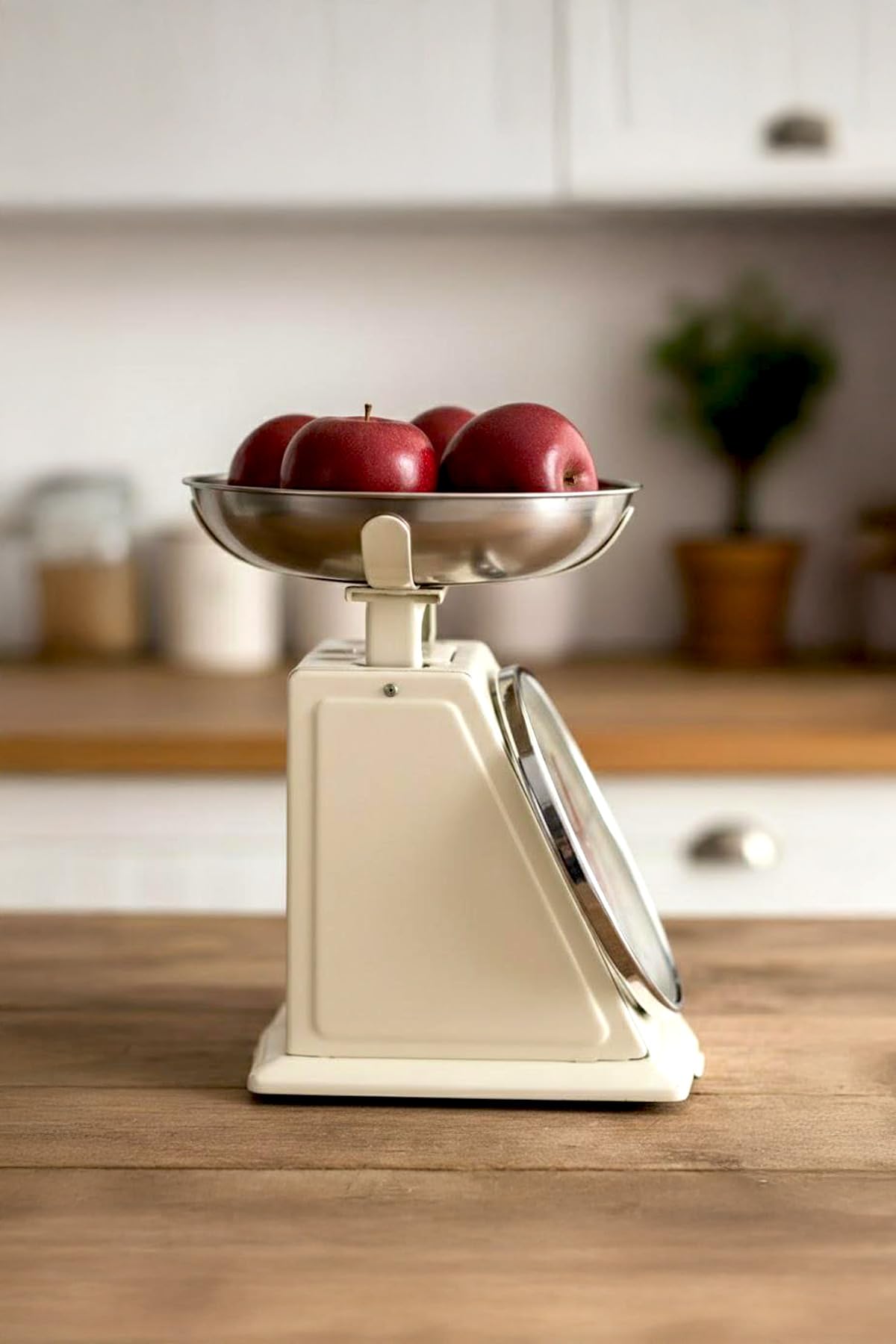 Analogowa waga kuchenna w stylu retro 2 kg – mechaniczna waga domowa w stylu 90. z misą ze stali nierdzewnej, bez baterii