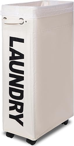 Cesta de lavandería delgada de 26 pulgadas, cesta de lavandería con ruedas (4 colores), contenedores de almacenamiento de esquina plegables, canasta