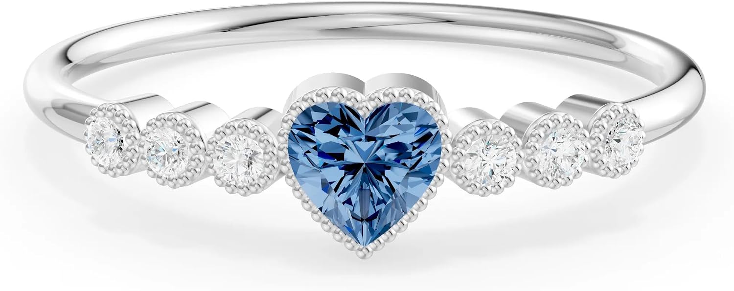 PEORA Heart Shape Cut London Blue Topaz Stackable Band Available in Solid 10K, 14K or 18K Ring – White, Yellow or Rose Gold