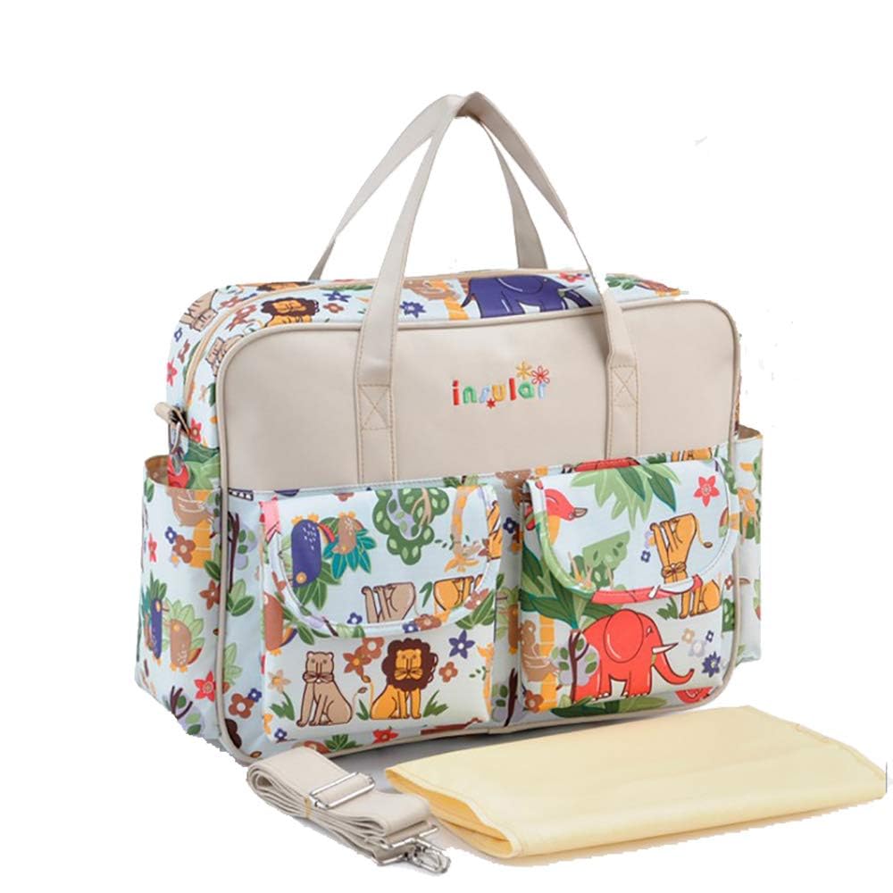 Diaper Bag Women Tote Bag Nylon Nappy Bag Durable Shoulder Bag Pregnant Handle Bag, Multi, Large, Animal, Large-image-11
