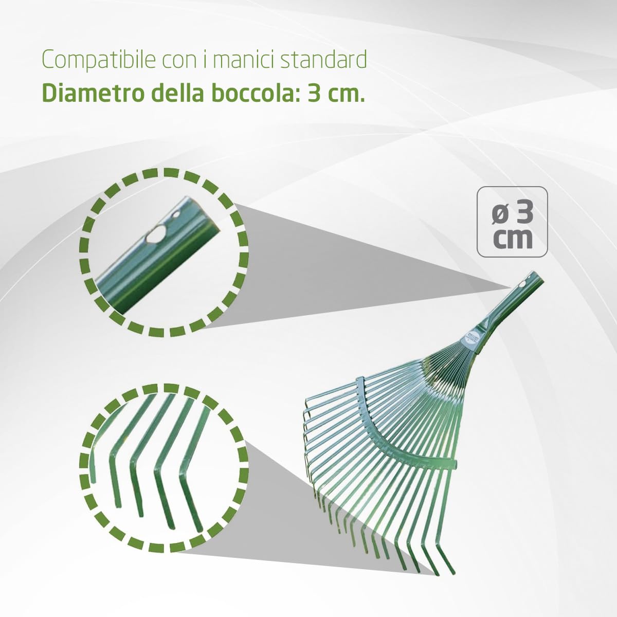 Amig - Rastrello - Rastrello giardino 22 denti - Resistente e funzionale - 400 mm - Acciaio - Verde