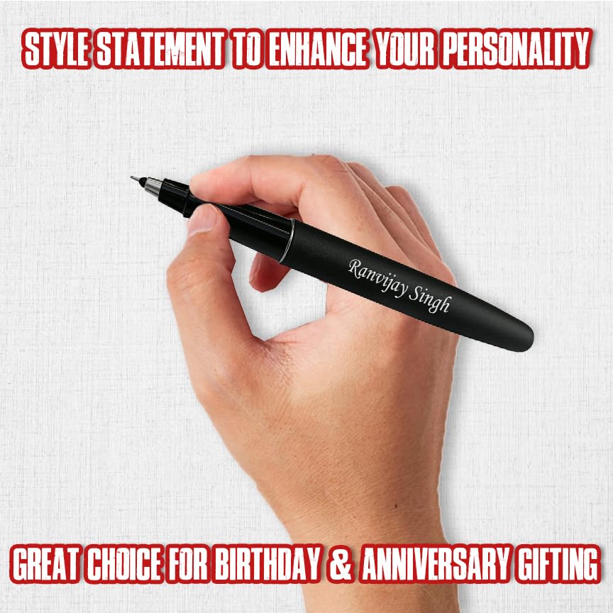 Image of SAVRI Parker Personalized Roller Pen with Name Engraved, Customised Premium Metal Pen, Matte Black with Gold Clip, Corporate Employee Gift for Birthday, Farewell, Diwali & New Year
