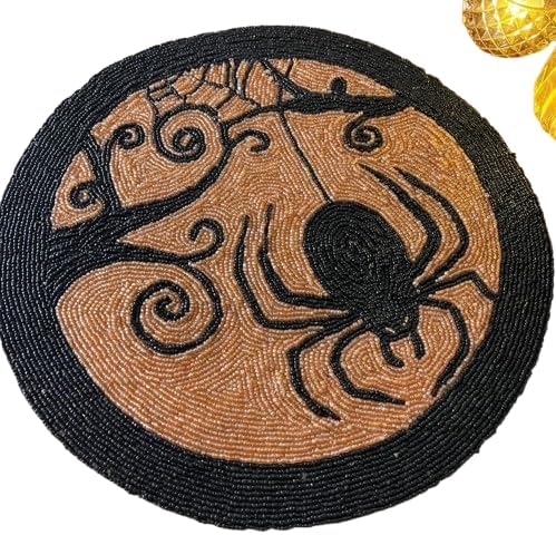Set of 6, 14x14 inch Handmade Spider Beaded Placemats, Tablemats for Autumn Harvest Thanksgiving Halloween Party Table Decoration