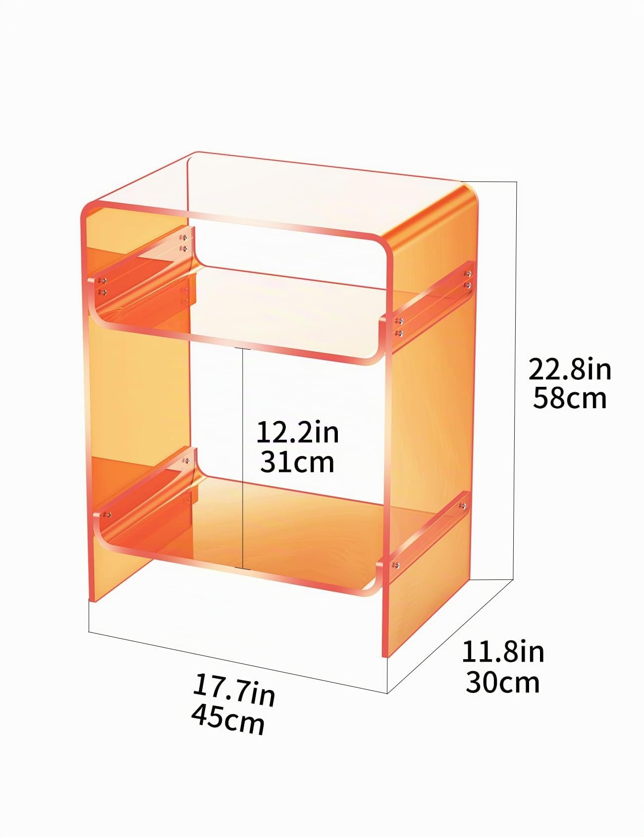 Comodino in Acrilico, Tavolino da Salotto per Soggiorno, Camera da Letto, 45 x 30 x 58 cm (Arancione)