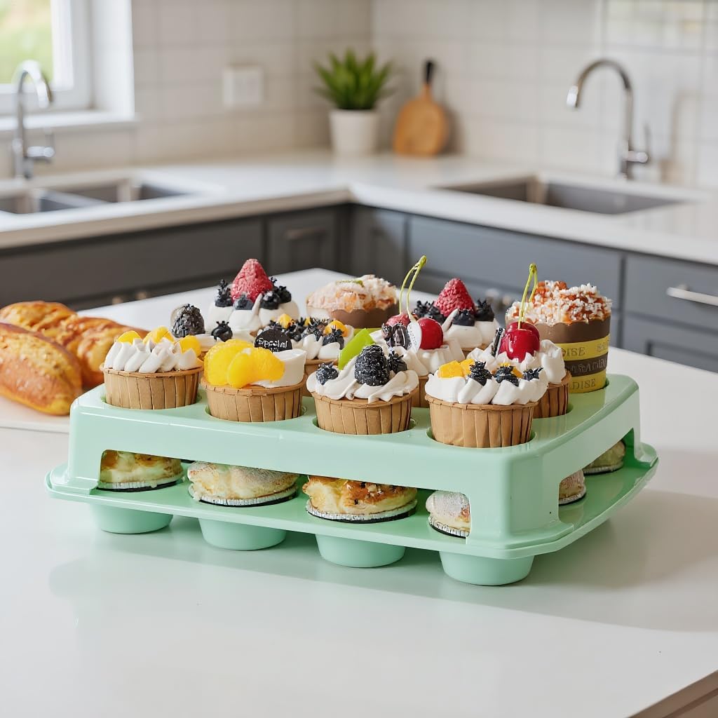 Porta Cupcake Organizer A 2 Ripiani, Trasporto E Riutilizzabile | Porta 24 Cupcake Con Coperchio Biscotti Torte Pasticceria per Negozio Feste Matrimonio Natale Compleanno