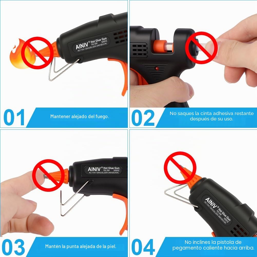 Ainiv Mini Pistola de Silicona Caliente 30 Barras de Pegamento (7 mm x 150 mm), Pistola Silicona Antigoteo de 30 W, para Arte, Empaques, Reparaciones y en el Hogar, Oficina y Escuela