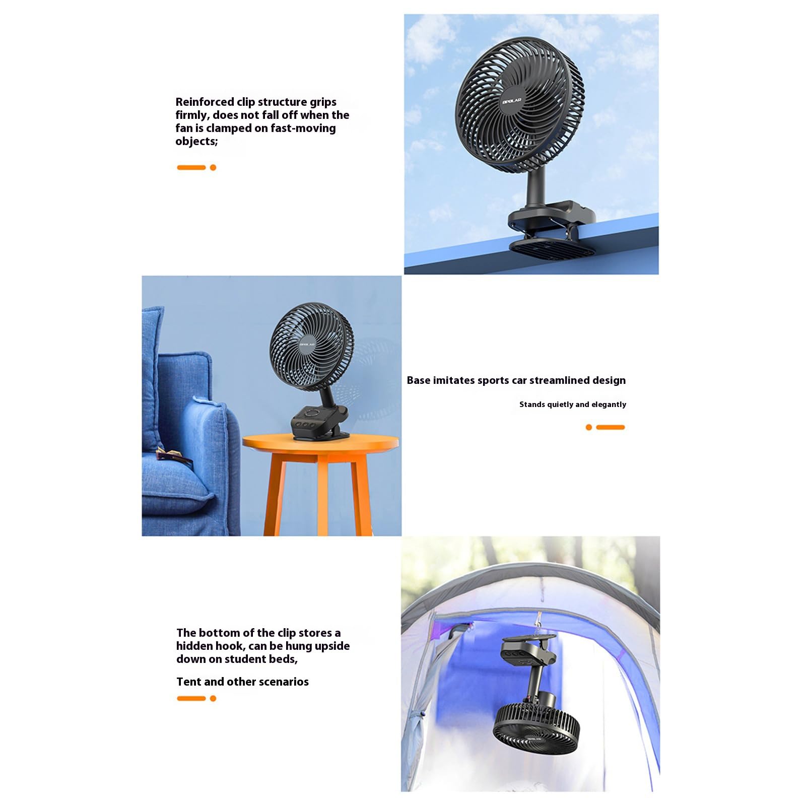 Ventilatore da scrivania con clip per esterni, da viaggio, raffreddamento ad aria, 5 velocità, perfetto per camera da letto o tavolo silenzioso all'aperto