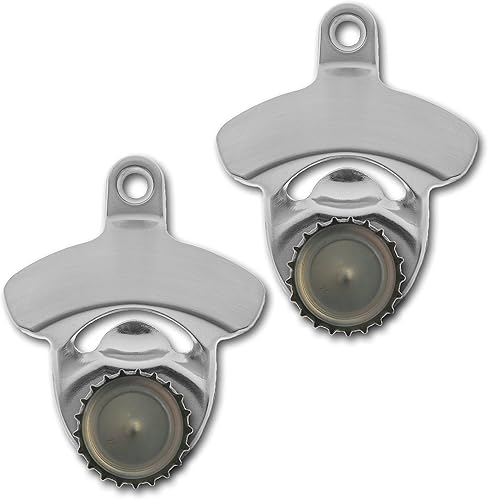 Luwanburg Abrebotellas de cerveza magnético inoxidable montado en la pared con imanes incrustados (paquete de 2)