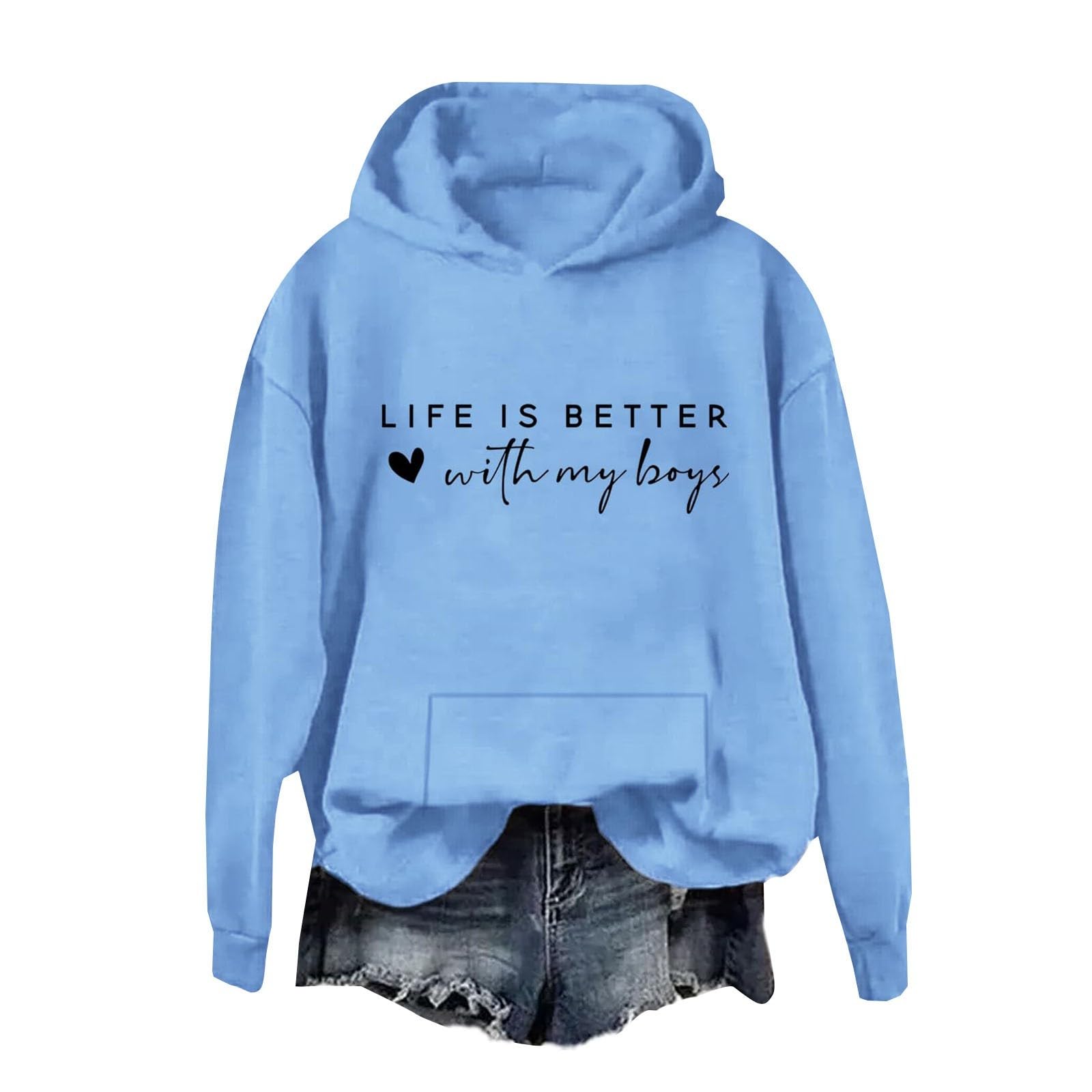 Life is Better with My Boys Sweatshirt for Women Mom Life Crewneck Long Sleeve Sweatshirts Funny Casual Hoodie