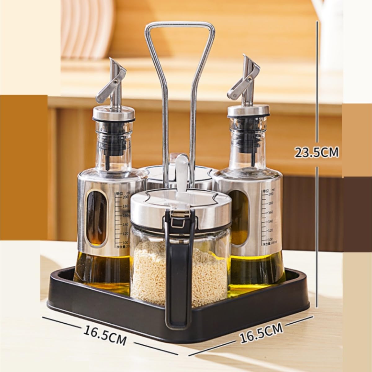 Aceitera Antigoteo Dispensador De Aceite Juego De Tarro For Condimentos De Hotel Con Bandeja, Estante For Mesa De Comedor, Olla For Aceite, Olla For Chile, Olla For Vinagre, Almacenamiento Vinagrera B