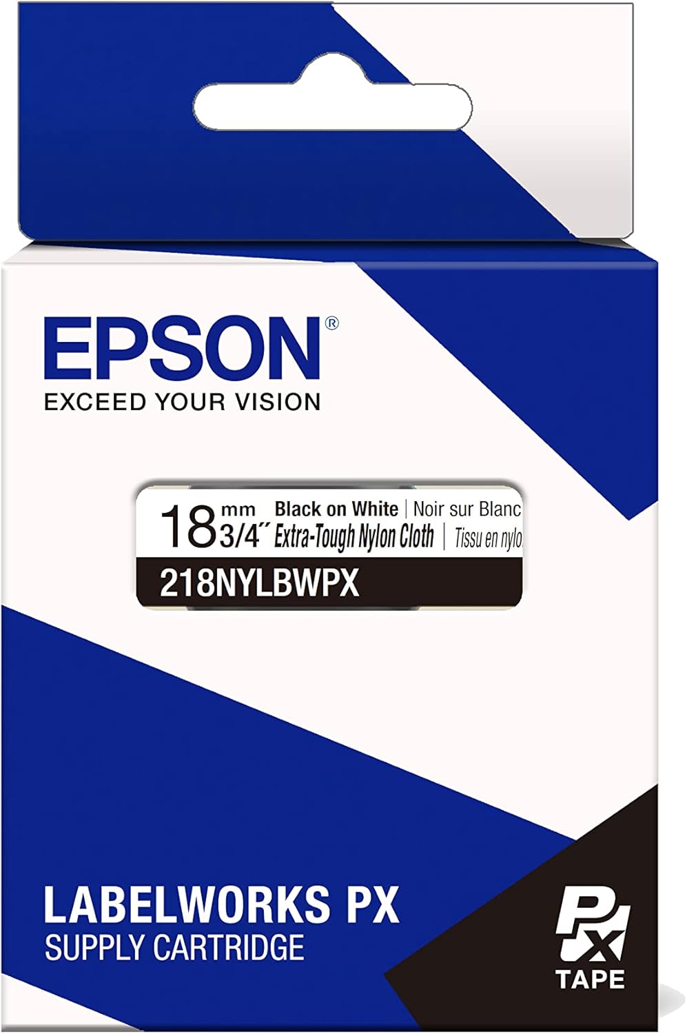 Epson LABELWORKS 218NYLBWPX Genuine Nylon Tape Cartridge - Black on White Industrial Label Maker Tape - 3/4" (18MM) Wide, 19'