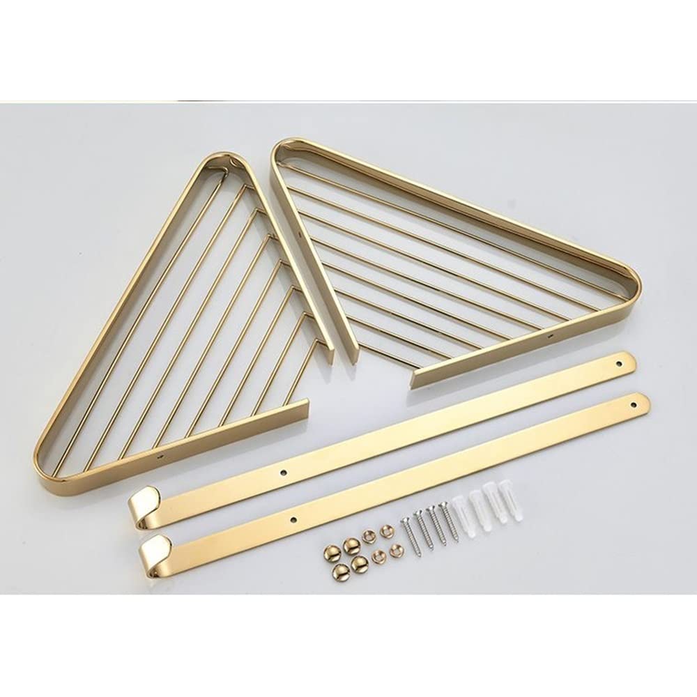 Estante esquinero de ducha de cobre sólido color dorado montado en la pared, jabonera resistente al óxido, cesta de drenaje de champú, organizador de cocina, triángulo, 1 capa