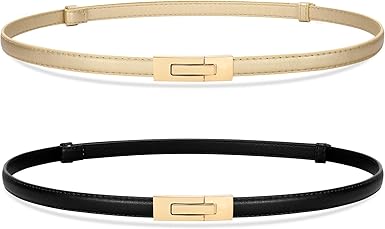 SANSTHS 2 Pack Thin Ladies Waist Belt for Dresses Jeans Pants, Skinny Womens Belt with Antique Gold Buckle