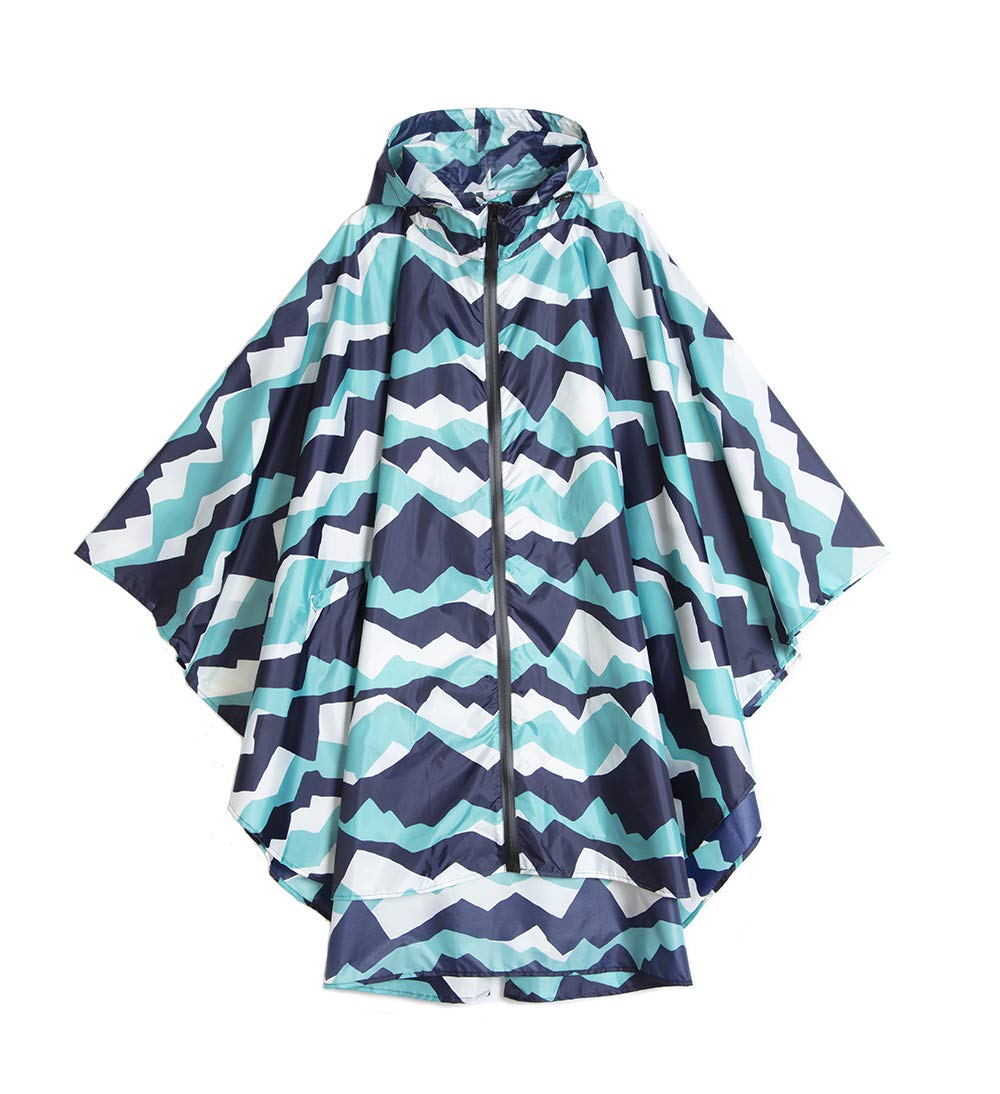 Women's Rain Poncho Stylish Waterproof Raincoat with Hood and Zip, Blue sky, One size