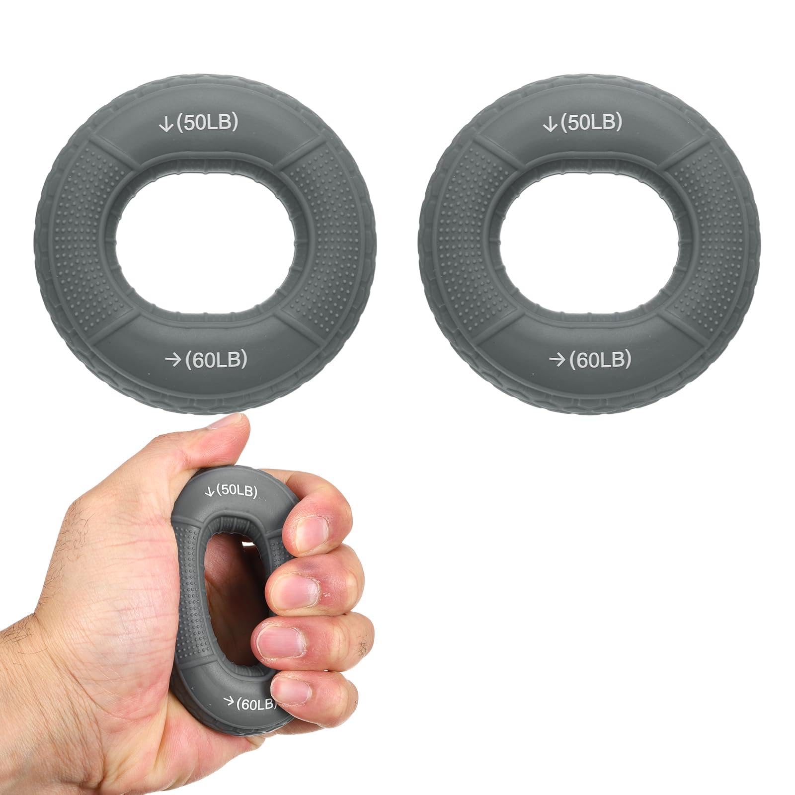 YELARXI Silicone Ring Grip Strength Trainer with Finger Extension Band, Hand Grip Strengthener Forearm Trainer Kit 50-60LB & 4Pcs & Grey/Red-For(Athletes/Climbing/Workout)