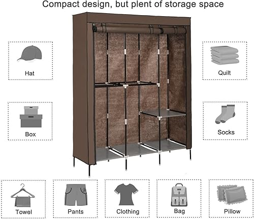 Miniatura 3 de OppsDecor Armario de ropa portátil armario de almacenamiento portátil organizador de armario con 5 estantes para colgar fácil de montar marrón café