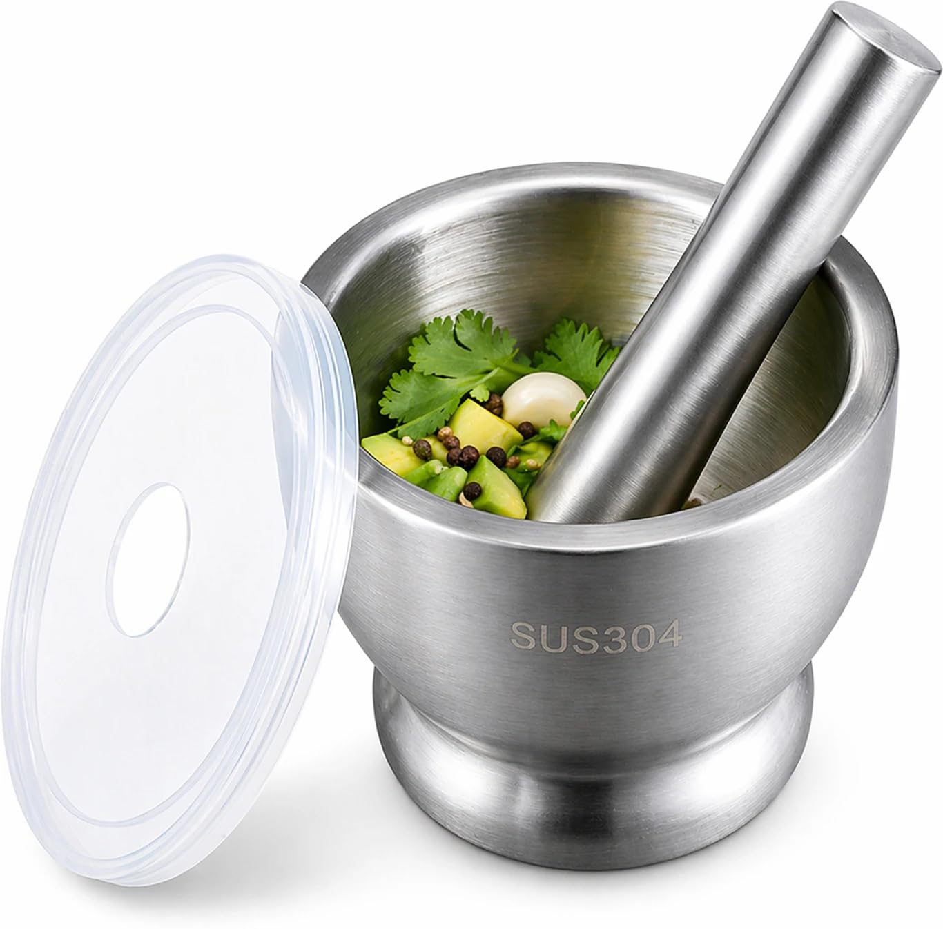 Stainless Steel Mortar and Pestle Set with Lid - Rustproof Molcajete Bowl, Pill Grinder, Guacamole Muddler, Spice & Herb Crusher for Kitchen.. (N_Big)