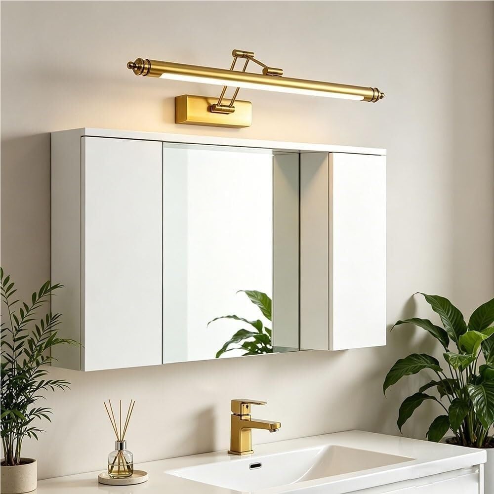 Lampada da Specchio Bagno Vintage Lampada da bagno vintage con striscia in metallo dorato Luce a LED dimmerabile e angolabile per specchio Luce lineare frontale per specchio da bagno(50cm/19.6in)