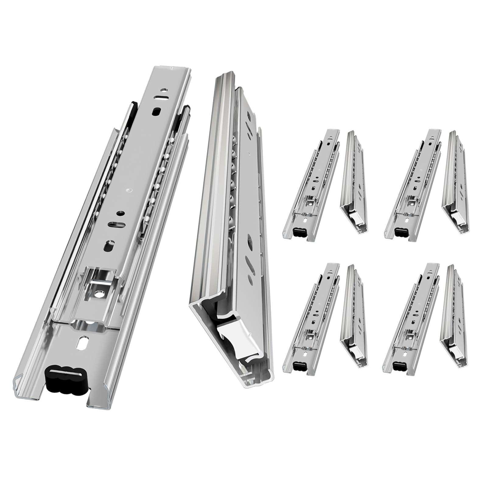 AOLISHENG 5 Pairs Drawer Runners Drawer Slides 550mm 45kg Load Capacity Heavy Duty Draw Sliders Full Extension Ball Bearing Kitchen Cabinet Silver Draw Runners Replacement Rails Side Mount