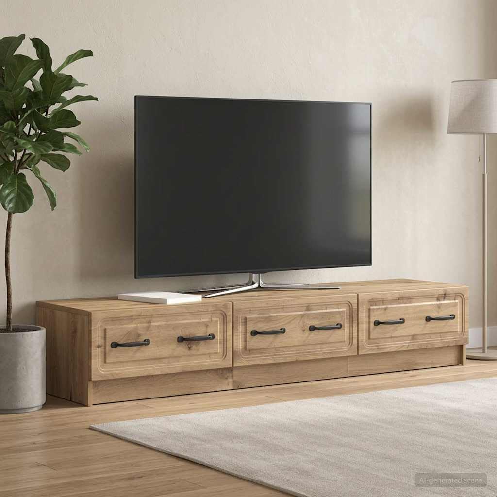 Hothingwell Szafka pod telewizor 147 x 34,5 x 27 cm dąb rzemieślniczy drewno inżynieryjne | Duża przestrzeń do przechowywania, wysuwane szuflady, nowoczesny design, łatwa pielęgnacja, do minimalistycznego salonu