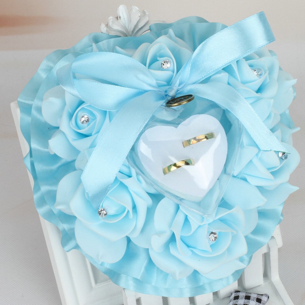 Scatola Portafedi A Forma Di Cuore Con Cuscino Fiore Rosa - Bomboniera Matrimonio 15x9 Cm - Foto 8