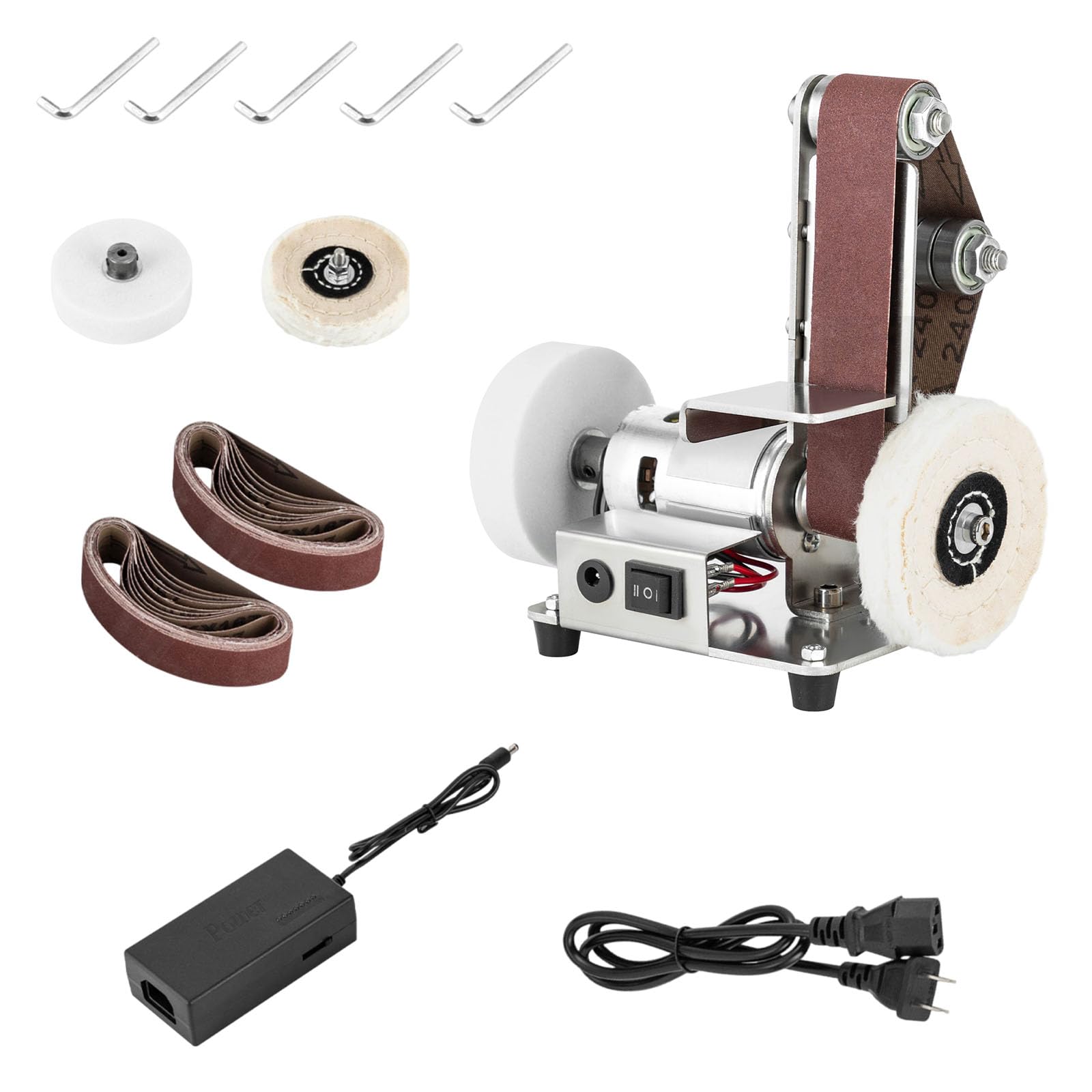 Mini Belt Sander, 7 Adjustable Speed Electric Bench Grinder Sanding Machine, Electric Knife Sharpener Mini Bench Belt Grinder for Metal Working, Knife