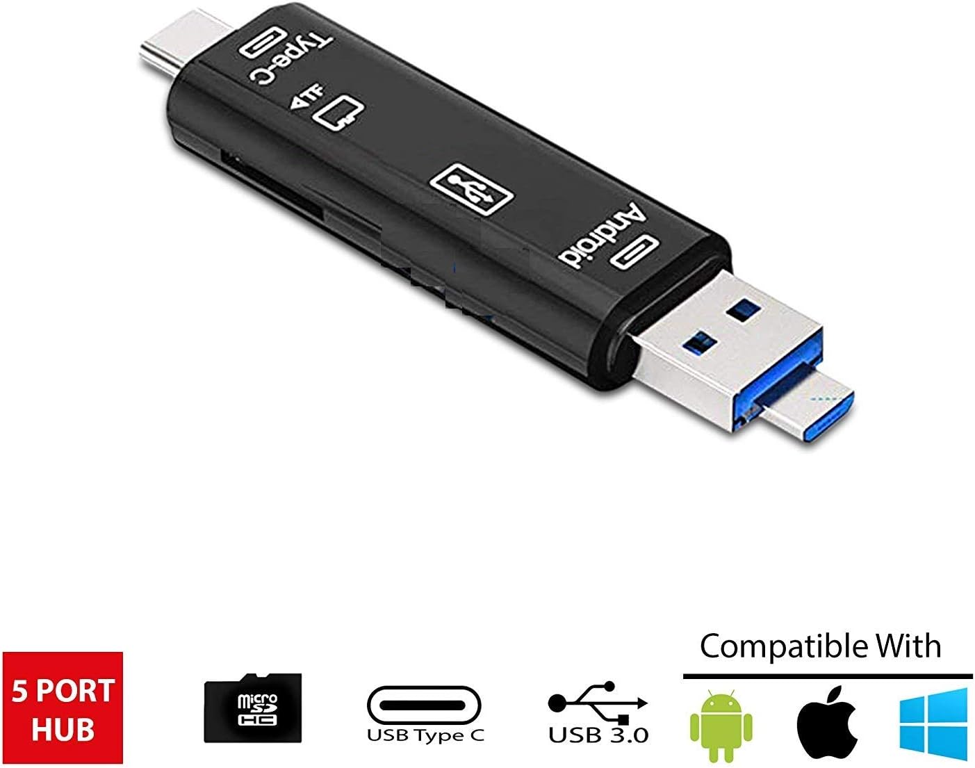 Lapkit Memory Card Reader,TF Card Reader and USB c Type C Card Reader USB OTG to USB 2.0 Adapter with Standard USB Type C and Micro Male Connector for PC Notebook & Tablet with OTG Function (Black)