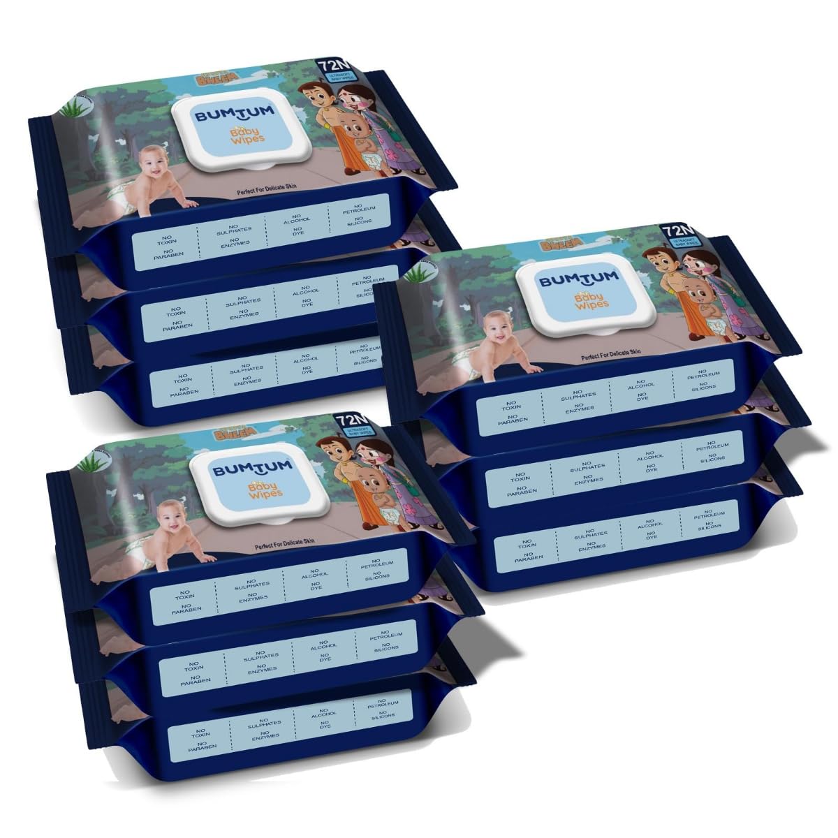 Bumtum Baby Chota Bheem Gentle Soft Moisturizing Wet Wipes With Lid | Aloe Vera & Chamomile Extracts | Paraben & Sulphate Free (Pack of 9, 72 Pcs. Per Pack)-image-4