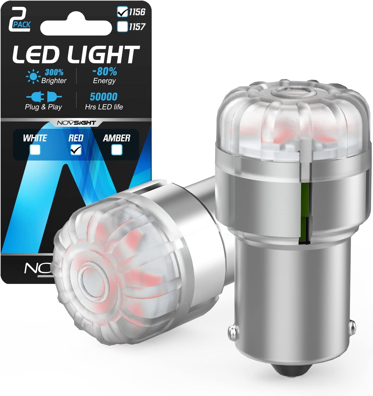 NOVSIGHT1156 LED Brake Light Bulbs Turn Signal Light Bulb, 300% Extremely Bright 1141 1003 Tail Lights, Safer Driving 7506 BA15S LED Bulb Replacement for Reverse Back Up Lights Bulb, Pack of 2 (Red)