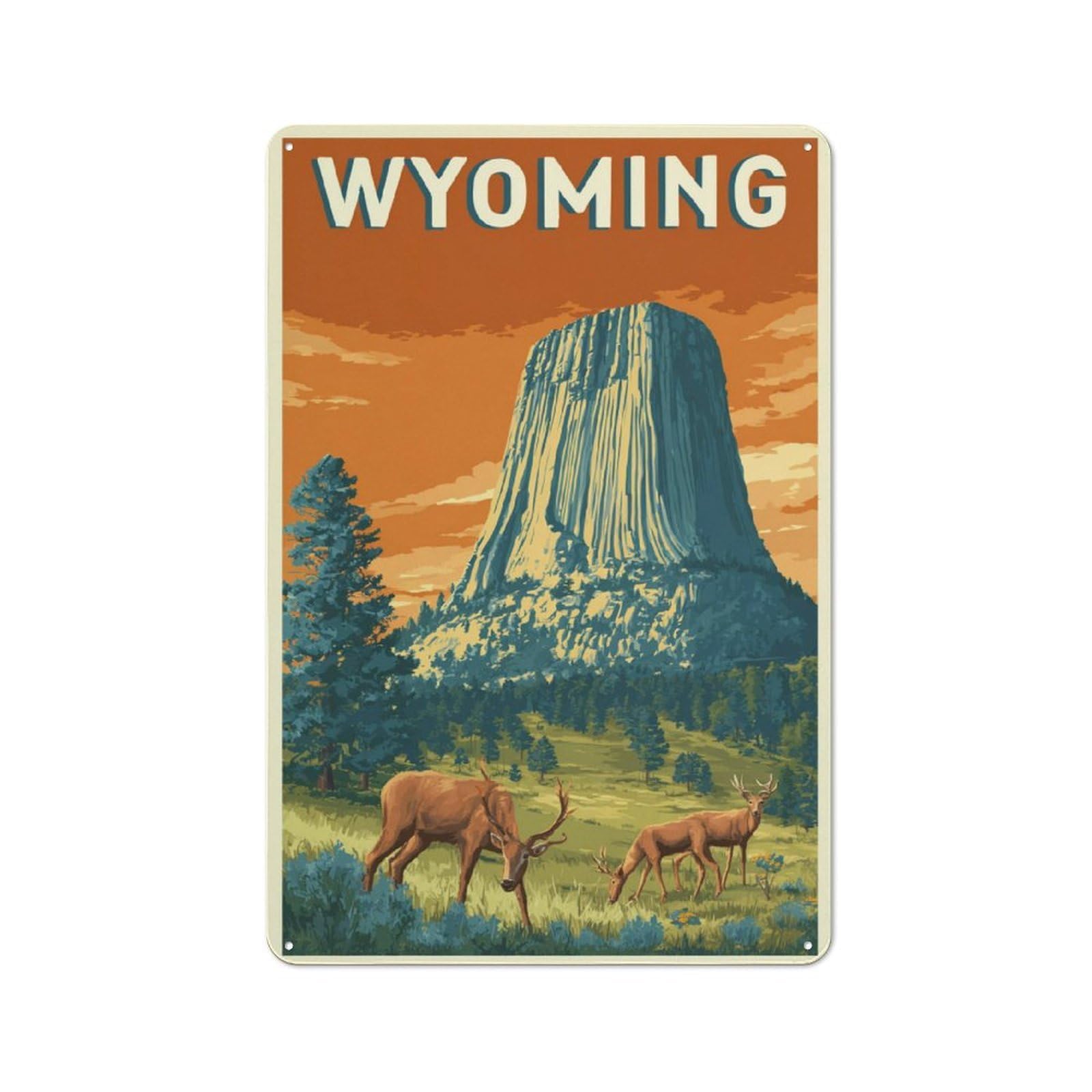 Explore Wyoming's Majesty Metal Wall Plaque, Easy to Hang Plaque for Garage, Shed, Workshop Or Hobby Room, 30x20cm