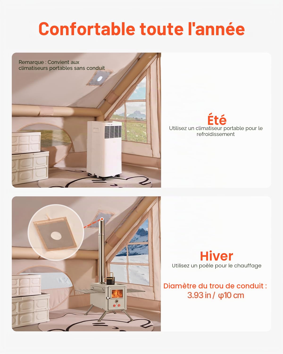 VEVOR Tente de Camping Gonflable Tente de Glamping 3 à 12 Personnes Oxford 300D Facile à Installer