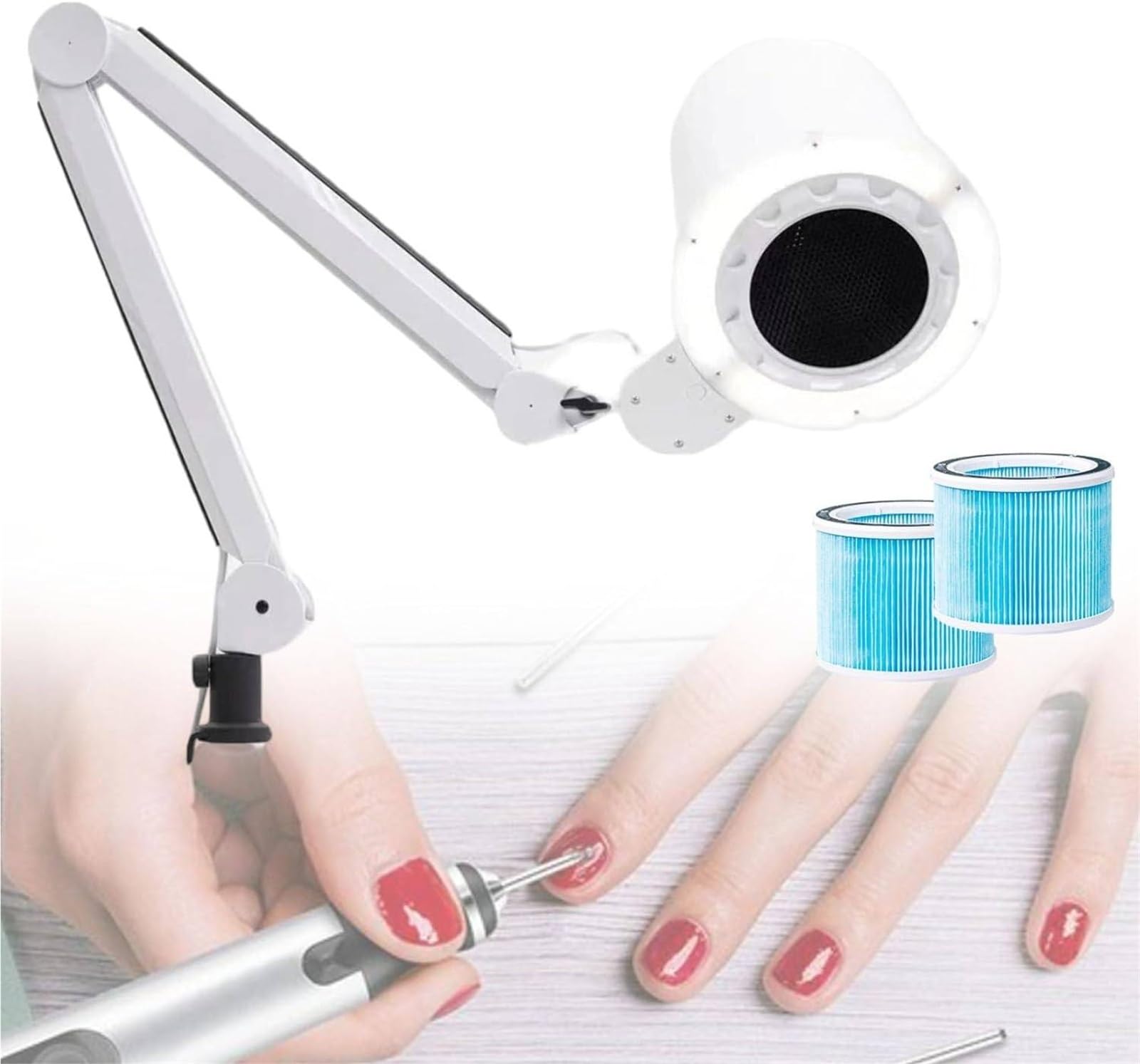 Lbxlhr New Nail Vacuum Cleaner,Professional Electric Suction Fan,Nail Dust Suction Nail Vacuum Cleaner with 2 Filters,with Led Light-Table Mount/Mobile Base Stand,for Salon Or Home Manicure