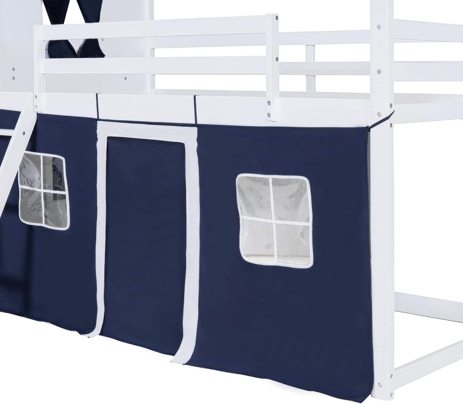 Close-up of the upper bunk bed slats and roof structure