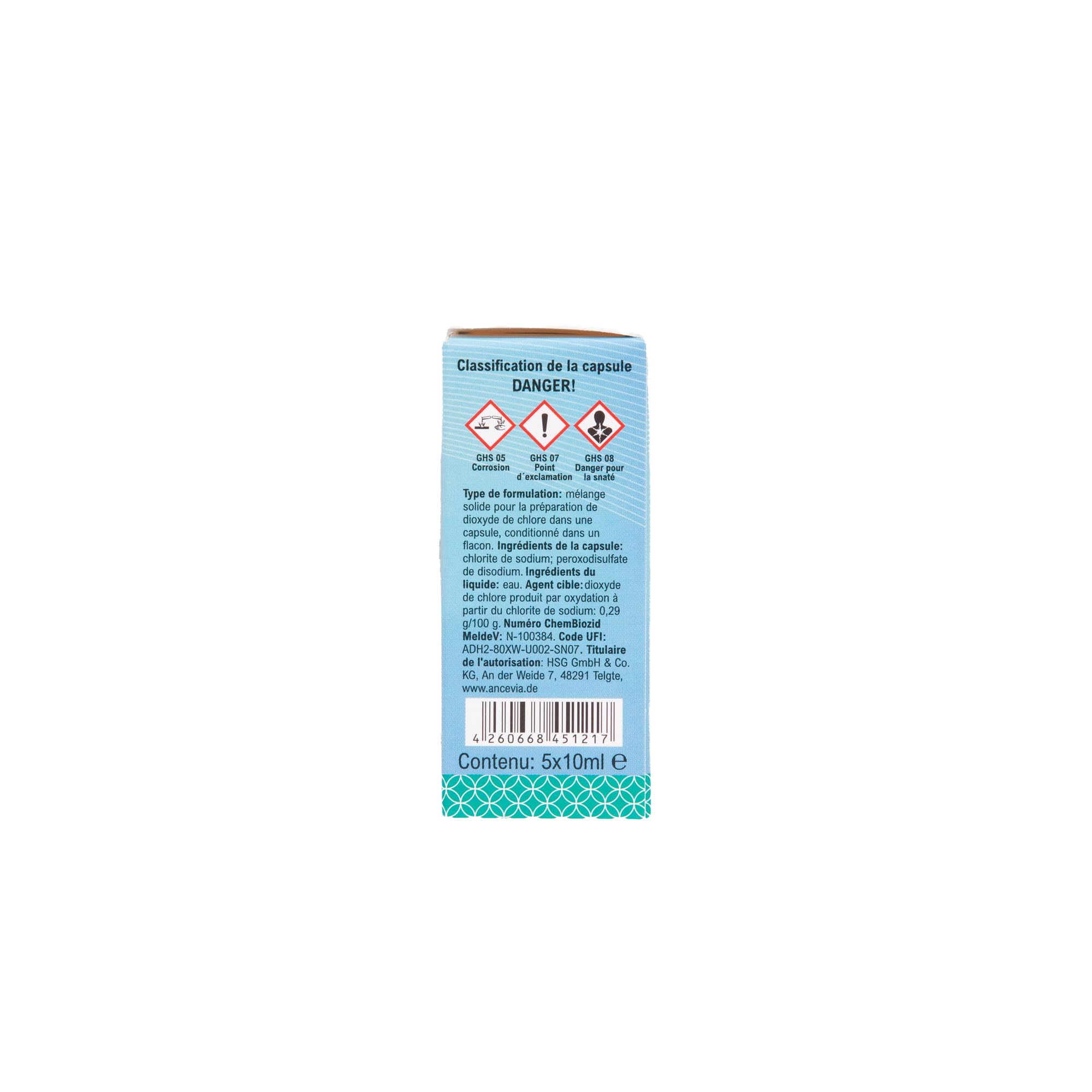 Titre : ANCEVIA® CDL Shots - Solution de Dioxyde de Chlore 0,3% - 5x10ml - Breveté - Fabriqué en Allemagne - À Faire Soi-même - Haute Pureté - pH Neutre - Longue Conservation