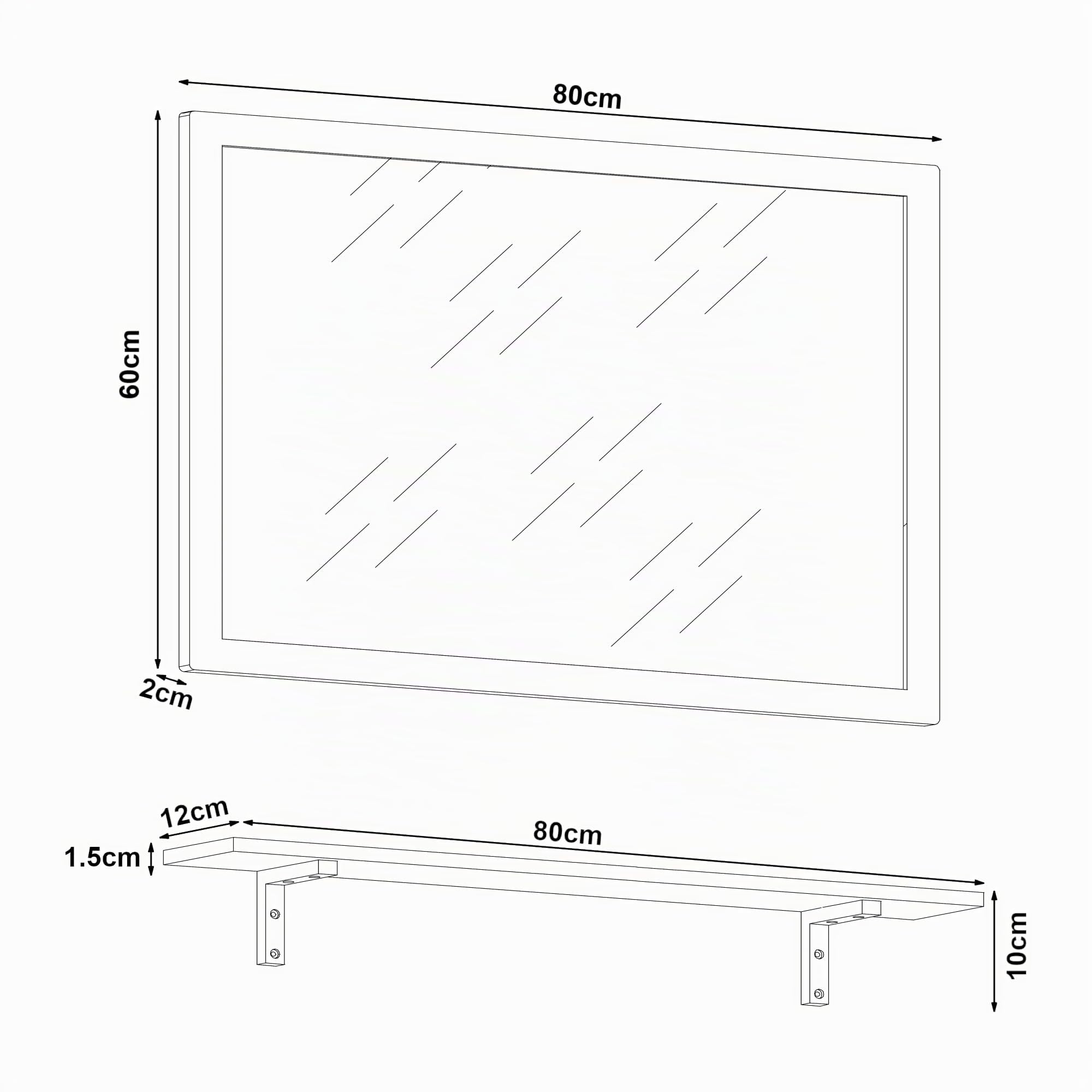 [en.casa] Set da Bagno di Specchio da Parete Rettangolare 80 x 60 cm con Mensola Specchio con Cornice e Ripiano in Bambù da Appendere per Ingresso Corridoio - Naturale