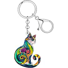 DUOWEI Acrylic Cute Tabby Cat Keychain Key Ring Kitten Accessories Gifts for Women Girls Cat Mom Car Keys Wallet Pet Lovers
