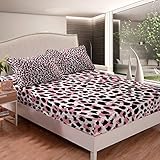 Feelyou Girls Leopard Print Bedding Set for Girly Women Pink Cheetah Print Bed Sheet Set Wild Animal Theme Fitted Sheet Room Decor Wildlife Style Bed Cover Queen Size 3Pcs