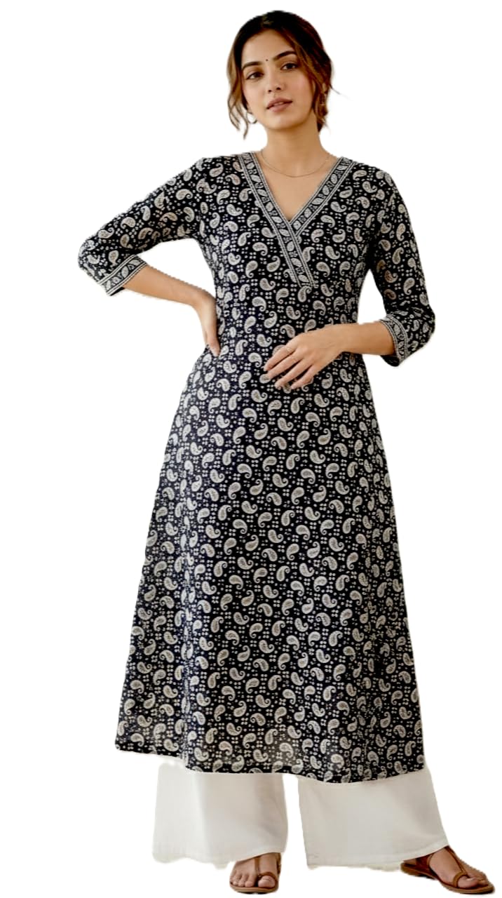 Bonkers Corner Women's Cotton Blend Regular A Line Kurta With Palazzo | OfficeWear Kurta Set for Women in neutral