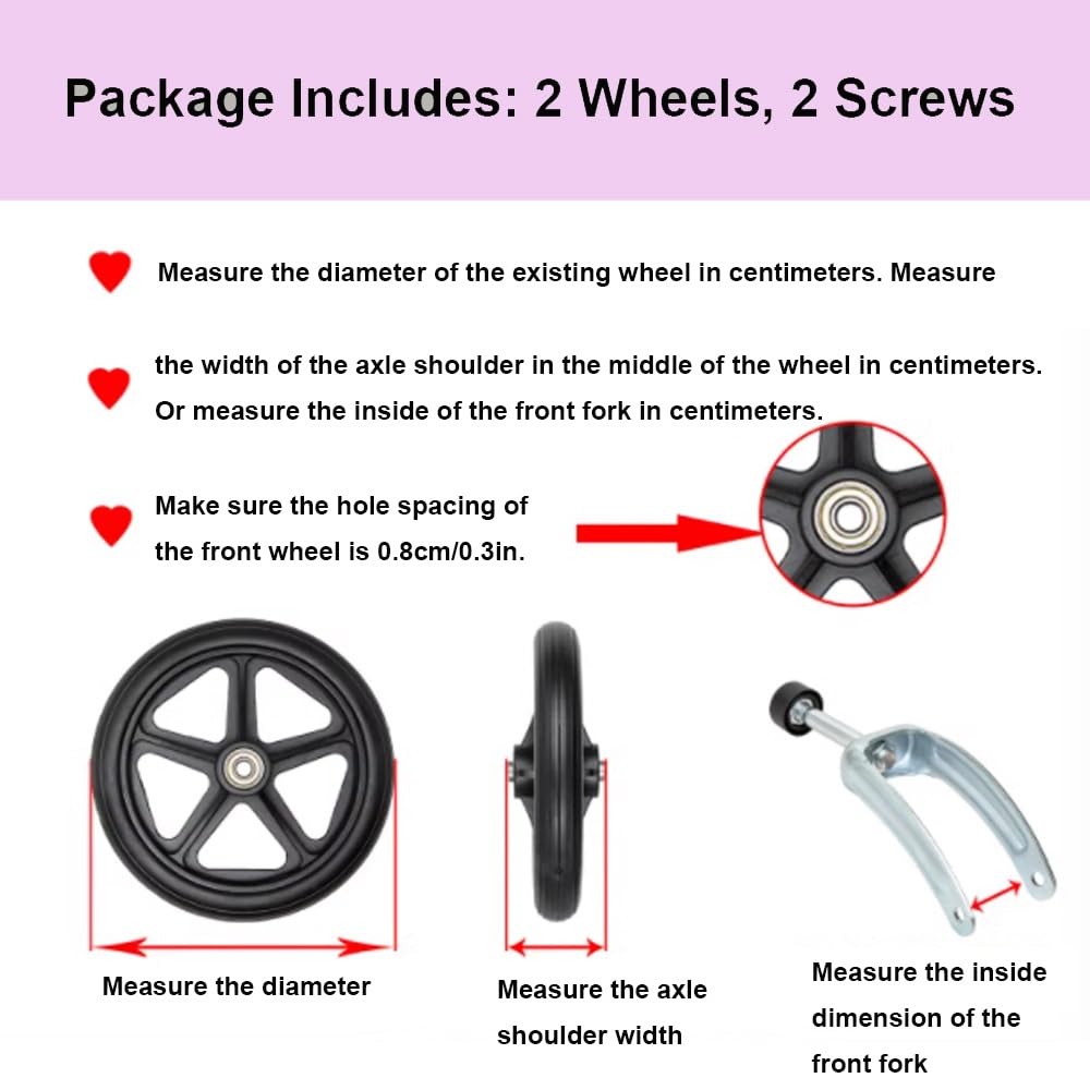 2 pz 6" 7" 8" Ruote Anteriori Ricambio Antiscivolo Pneumatico Solido Ruota del Carrello Antiscivolo Resistente all'Usura Accessori per Carrozzina Disabili(Gray,8in/19cm)