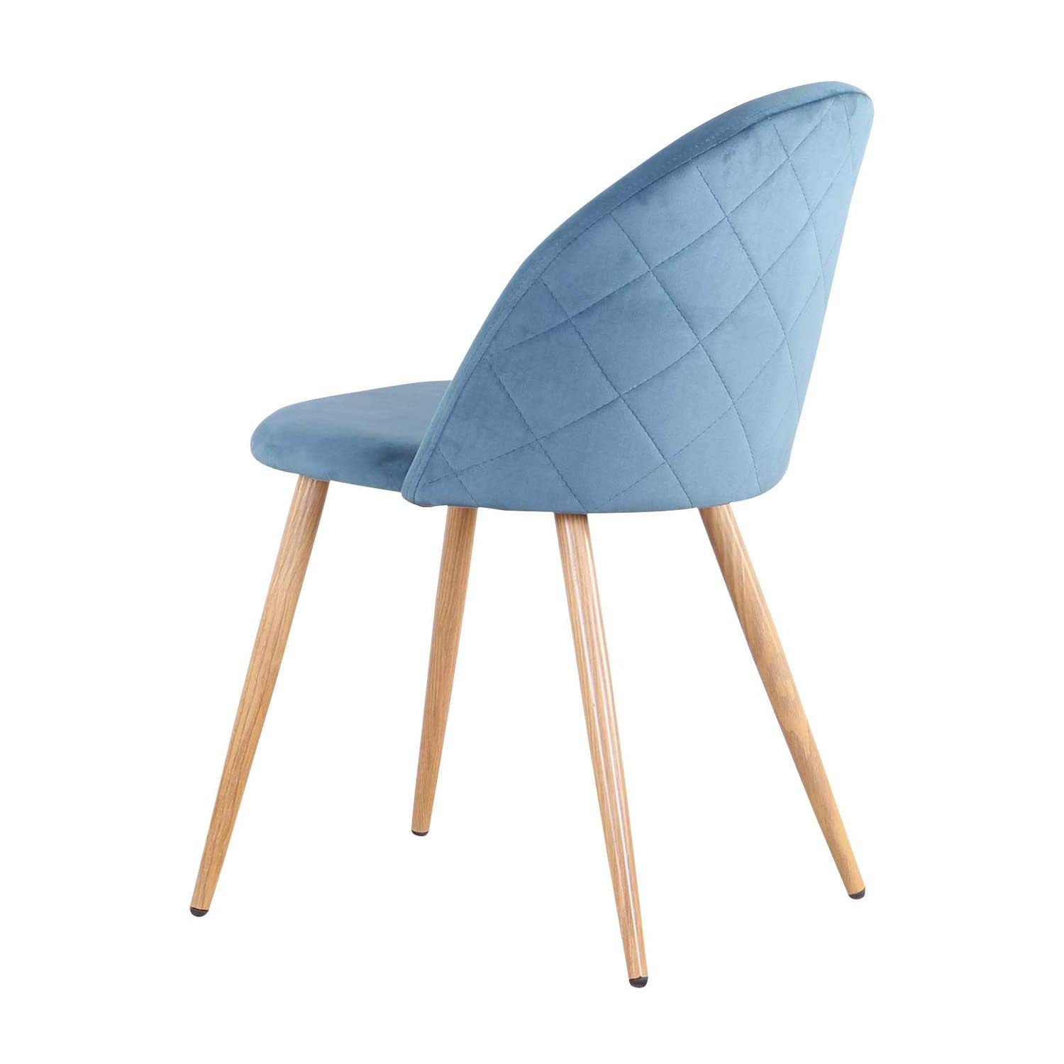 Lot de 4 Chaises de Salle à Manger Rembourrées avec Dossier en Velours Doux et Pieds Réglables en Métal Style Bois (Bleu)